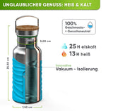 Premium Edelstahl Trinkflasche isoliert mit Silikonmantel - Blockhütte - BH0007-BLAU