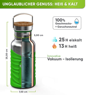 Premium Edelstahl Trinkflasche isoliert mit Silikonmantel - Blockhütte - BH0007-BLAU