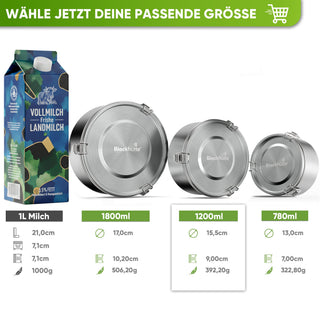 Runde Lunchbox aus Edelstahl mit Dichtung & Löffel - Blockhütte - BH0029