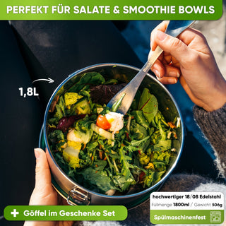 Runde Lunchbox aus Edelstahl mit Dichtung & Löffel - Blockhütte - BH0029