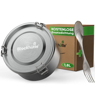 Runde Lunchbox aus Edelstahl mit Dichtung & Löffel - Blockhütte - BH0029