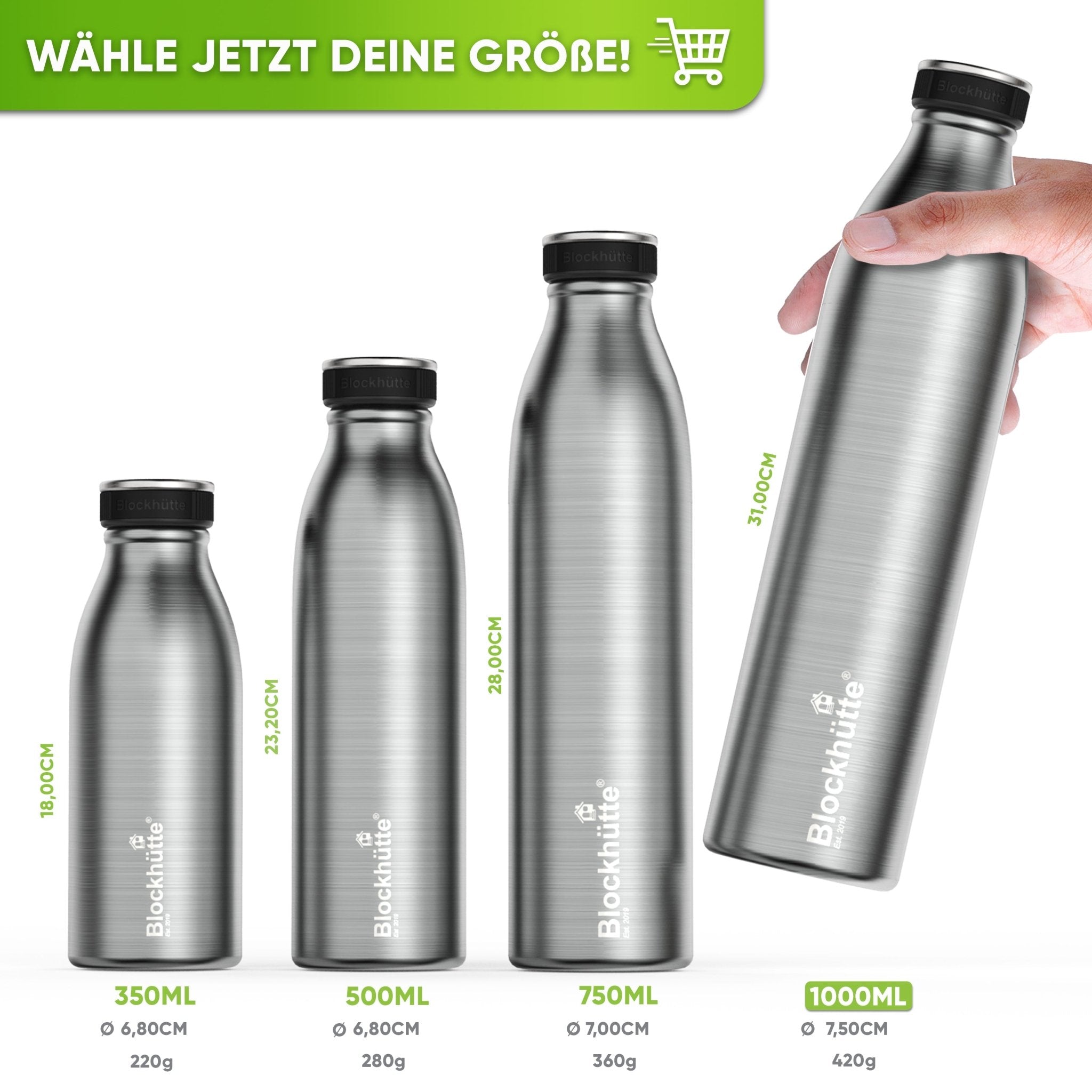 Freizeit Bundle - Edelstahl Thermobehälter + Edelstahl Sport Trinkflasche | Edelstahl Sport Trinkflasche: 1000ml | Edelstahl Thermobehälter: 1000ml