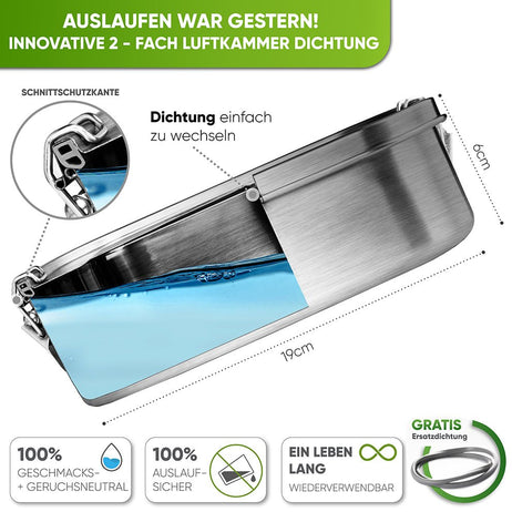 Premium Edelstahl Brotdose mit 2 Trennwänden - Blockhütte - BH0004